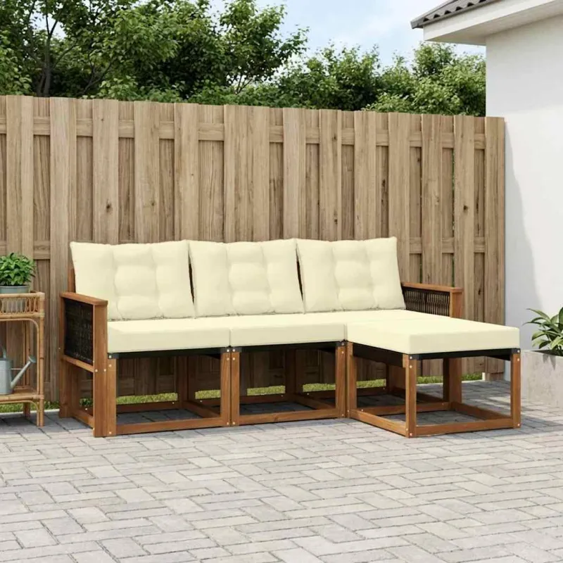 Lauko sofos komplektas su pagalve 4 pcs Natūralus ir grietinėlė