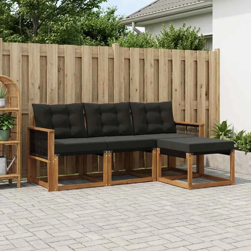 Lauko sofos komplektas su pagalve 4 pcs Natūrali ir juoda