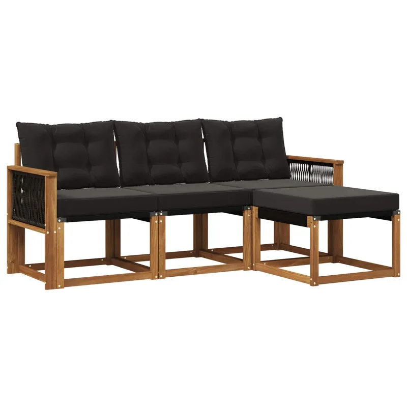Lauko sofos komplektas su pagalve 4 pcs Natūrali ir juoda