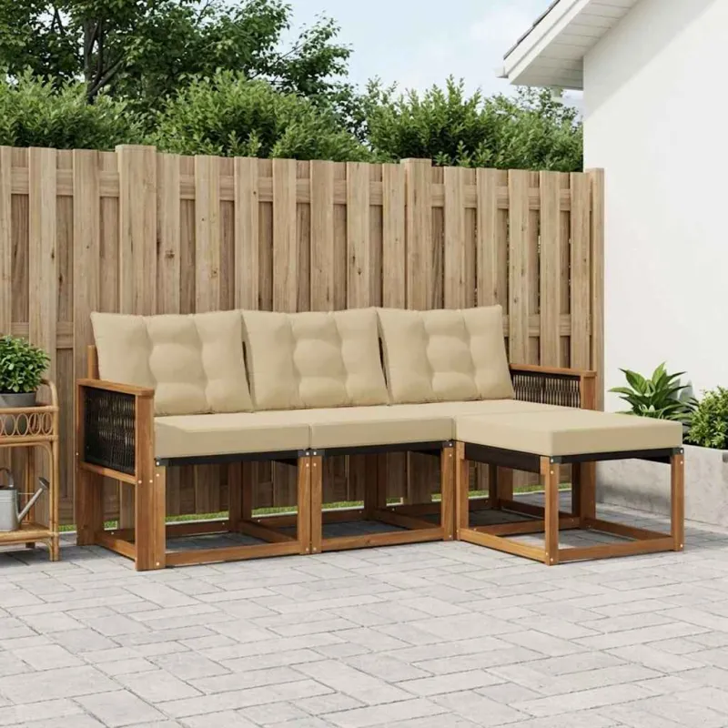 Lauko sofos komplektas su pagalve 4 pcs Natūralus ir bežinis