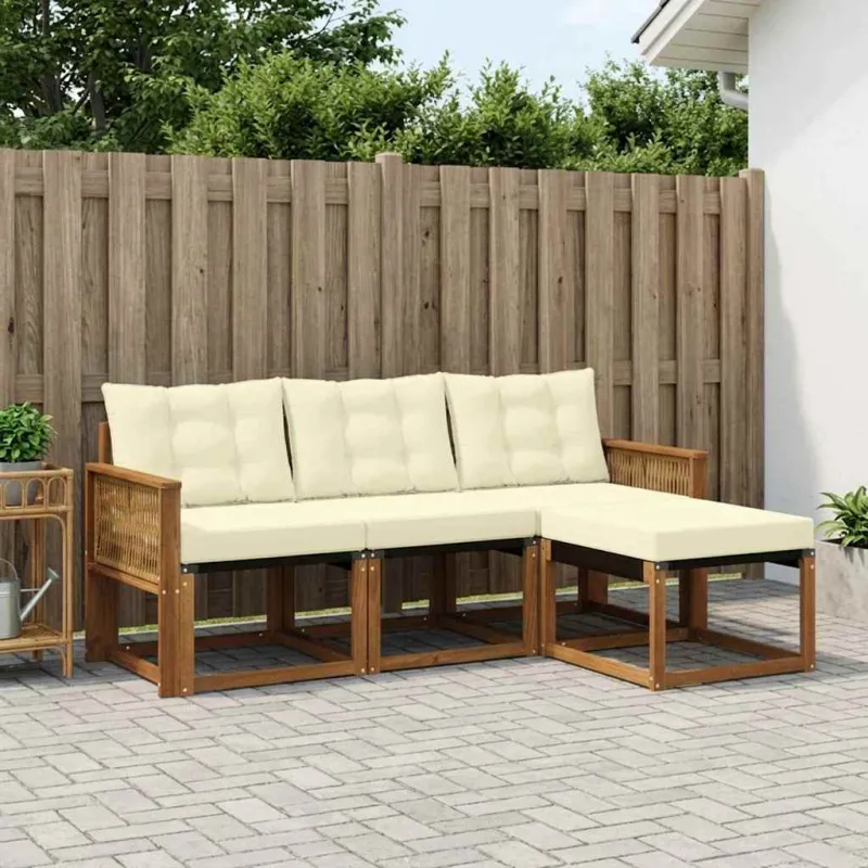 Lauko sofos komplektas su pagalve 4 pcs Natūralus ir grietinėlė