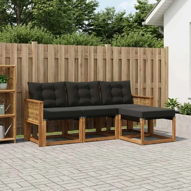 Lauko sofos komplektas su pagalve 4 pcs Natūrali ir juoda