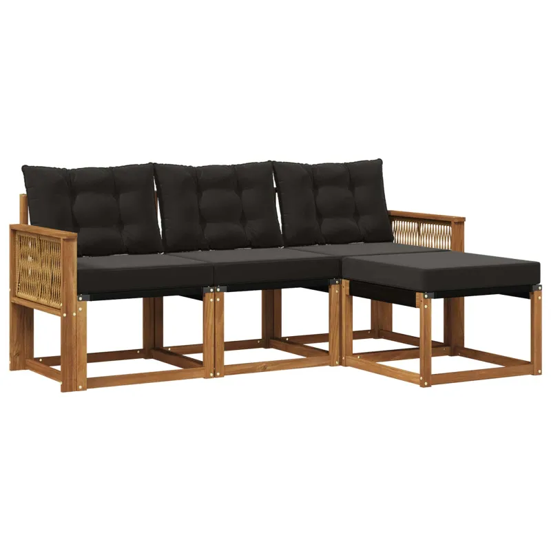 Lauko sofos komplektas su pagalve 4 pcs Natūrali ir juoda