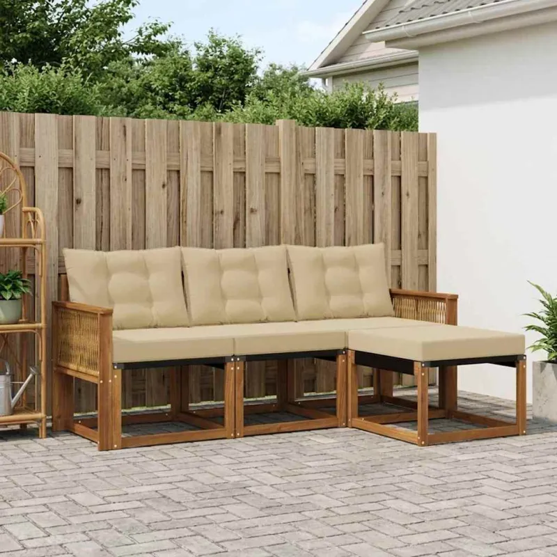 Lauko sofos komplektas su pagalve 4 pcs Natūralus ir bežinis