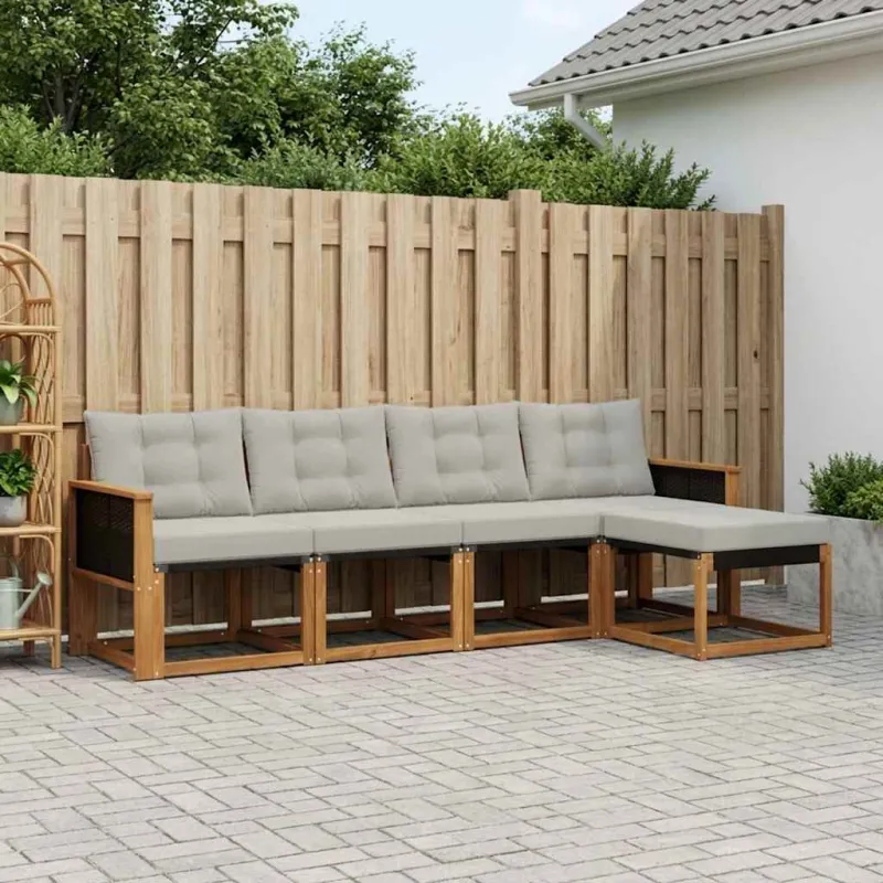 Lauko sofos komplektas 5 pcs Natūrali ir šviesiai pilka