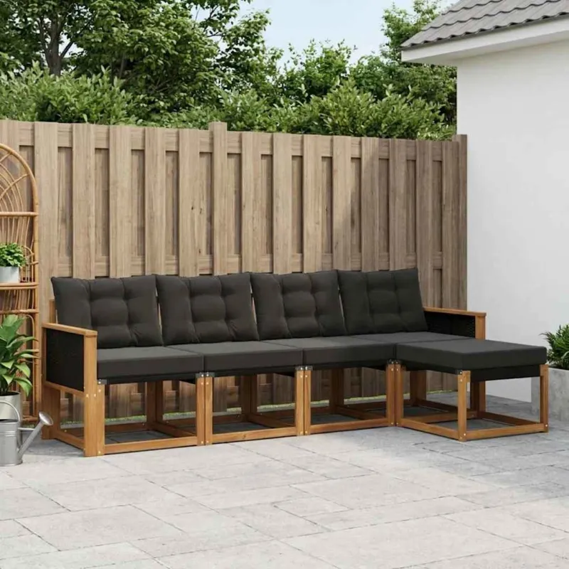 Lauko sofos komplektas su pagalve 5 pcs Natūrali ir juoda