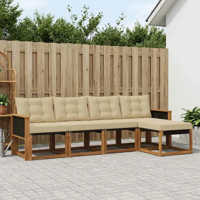 Lauko sofos komplektas su pagalve 5 pcs Natūralus ir bežinis