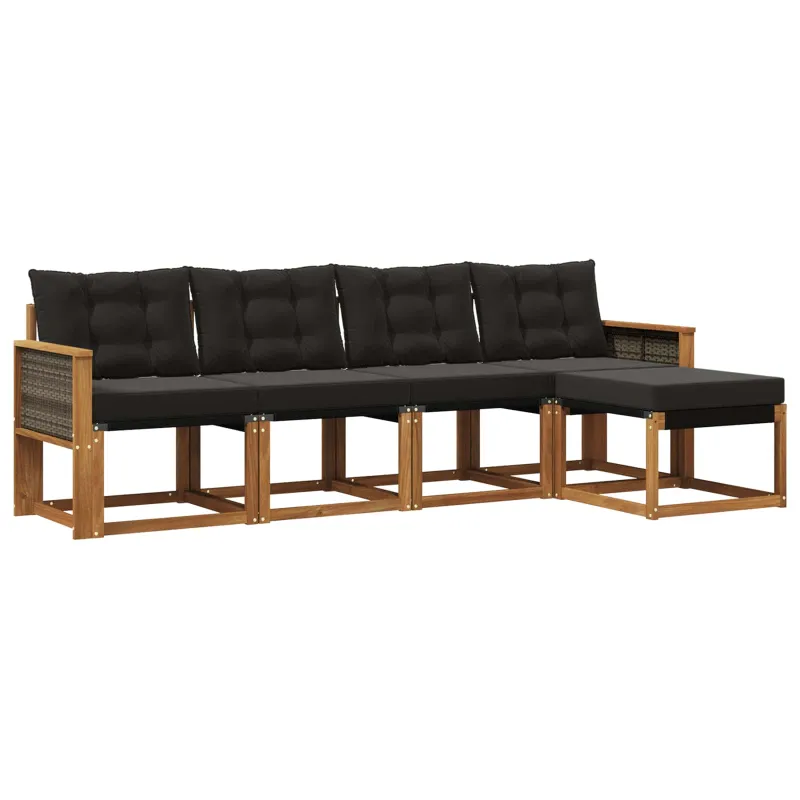 Lauko sofos komplektas su pagalve 5 pcs Natūrali ir juoda