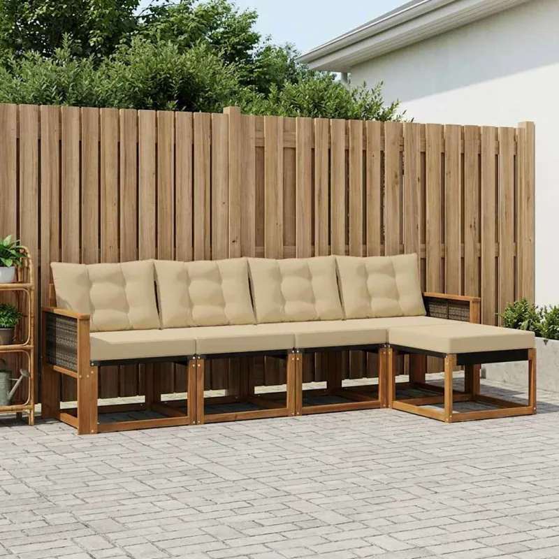 Lauko sofos komplektas su pagalve 5 pcs Natūralus ir bežinis