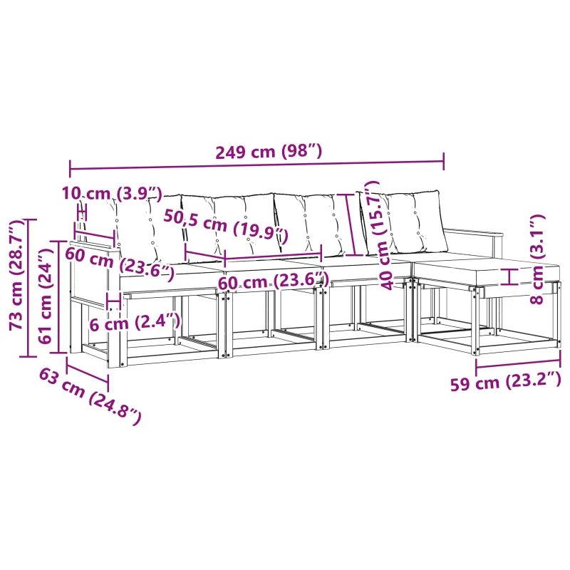 Lauko sofos komplektas su pagalve 5 pcs Natūralus ir bežinis