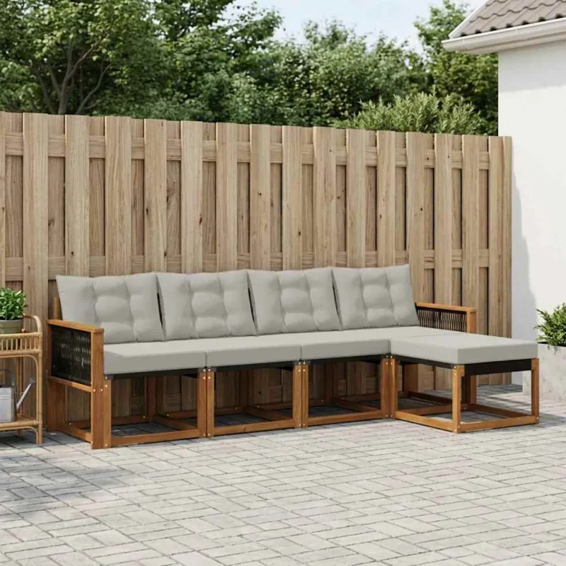 Lauko sofos komplektas 5 pcs Natūrali ir šviesiai pilka