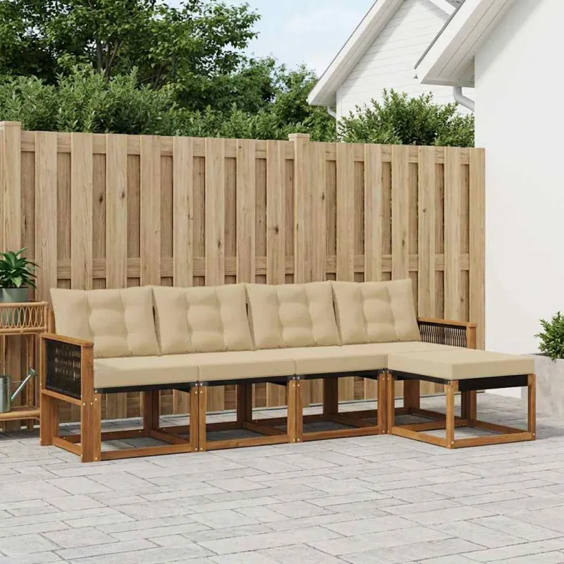 Lauko sofos komplektas su pagalve 5 pcs Natūralus ir bežinis