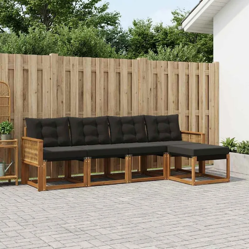 Lauko sofos komplektas su pagalve 5 pcs Natūrali ir juoda