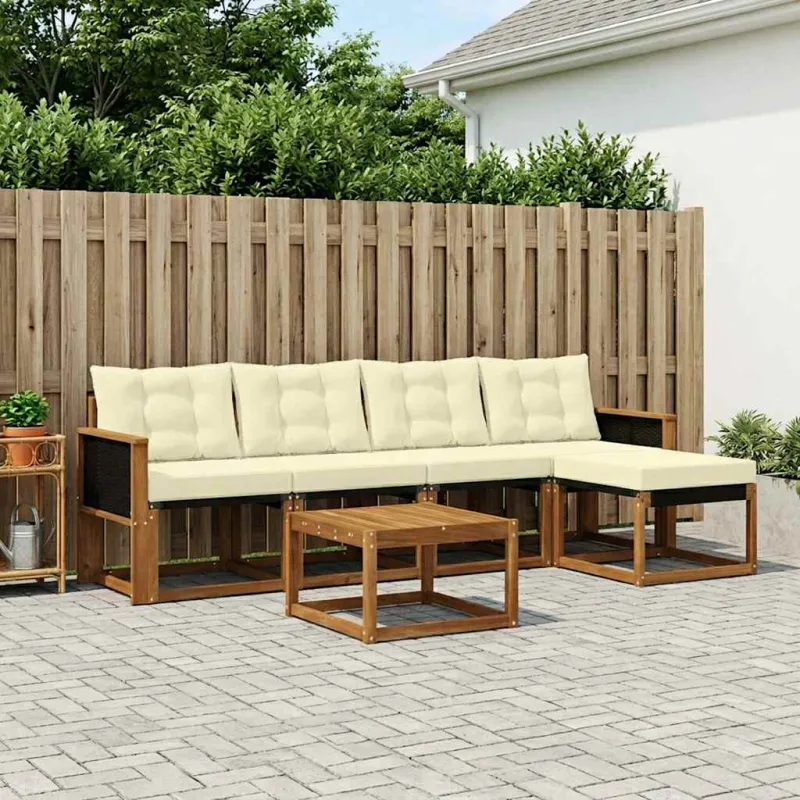 Lauko sofos komplektas su pagalve 6 pcs Natūralus ir grietinėlė