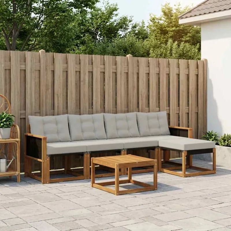 Lauko sofos komplektas 6 pcs Natūrali ir šviesiai pilka