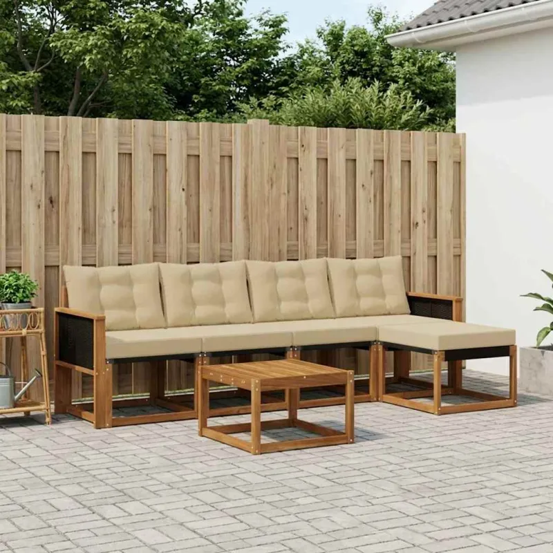 Lauko sofos komplektas su pagalve 6 pcs Natūralus ir bežinis
