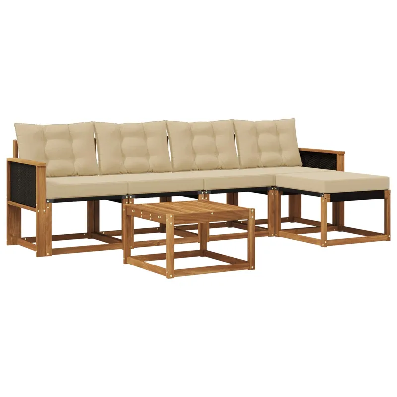Lauko sofos komplektas su pagalve 6 pcs Natūralus ir bežinis