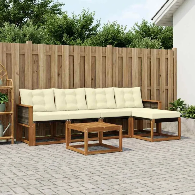 Lauko sofos komplektas su pagalve 6 pcs Natūralus ir grietinėlė