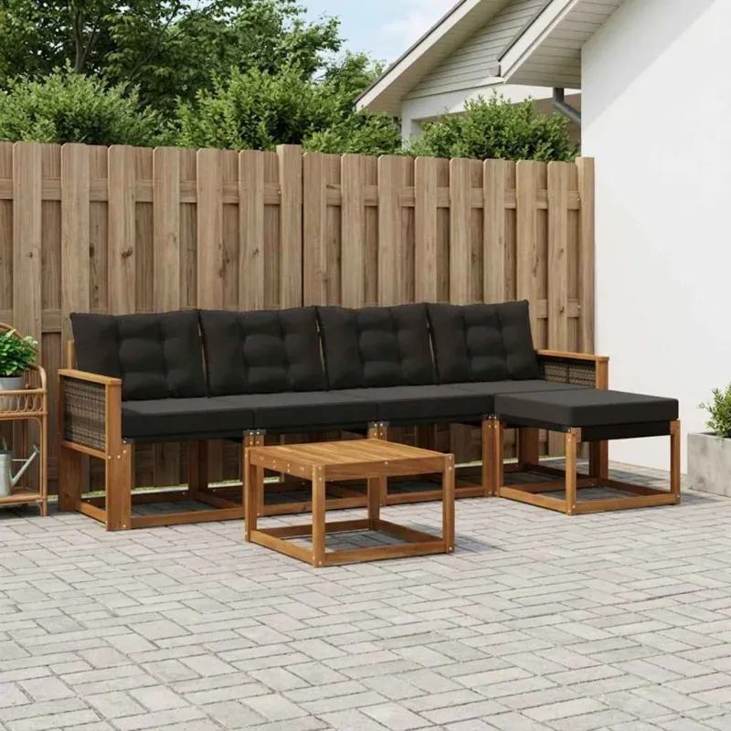 Lauko sofos komplektas su pagalve 6 pcs Natūrali ir juoda