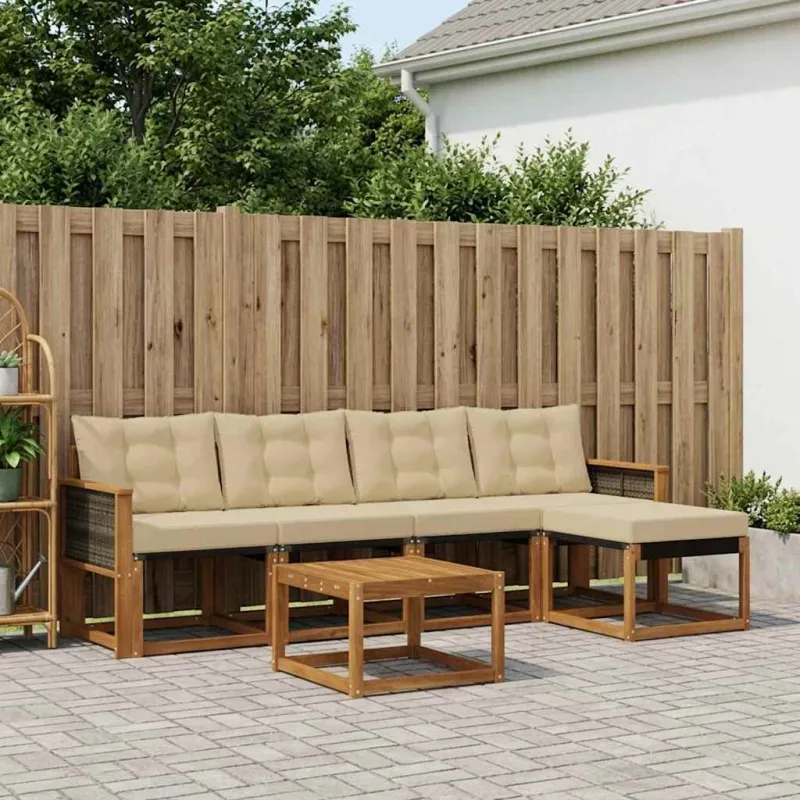 Lauko sofos komplektas su pagalve 6 pcs Natūralus ir bežinis