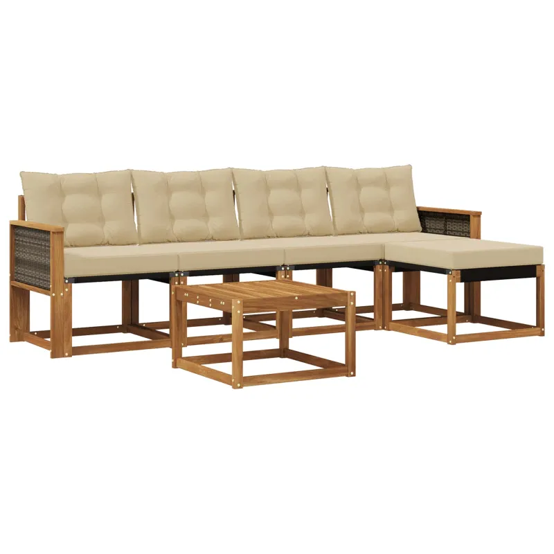 Lauko sofos komplektas su pagalve 6 pcs Natūralus ir bežinis