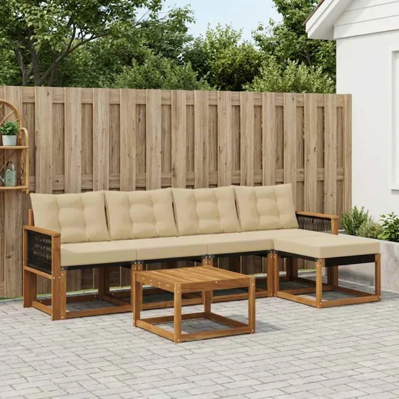 Lauko sofos komplektas su pagalve 6 pcs Natūralus ir bežinis