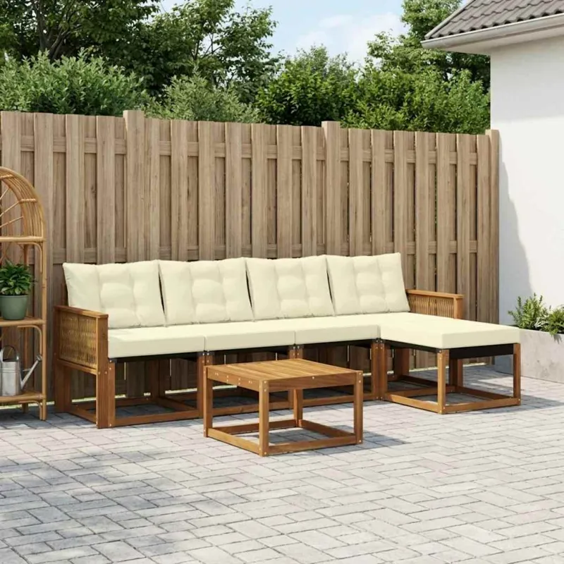 Lauko sofos komplektas su pagalve 6 pcs Natūralus ir grietinėlė