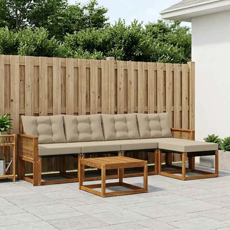 Lauko sofos komplektas su pagalve 6 pcs Natūralus ir bežinis