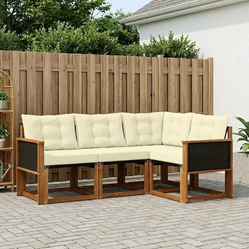 Lauko sofos komplektas su pagalve 4 pcs Natūralus ir grietinėlė