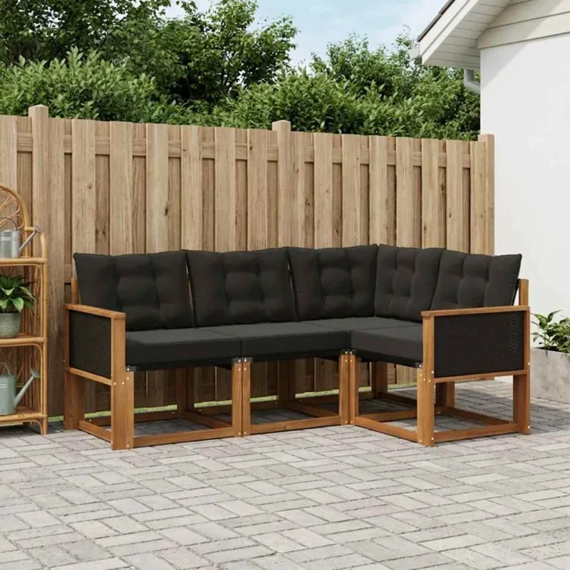 Lauko sofos komplektas su pagalve 4 pcs Natūrali ir juoda