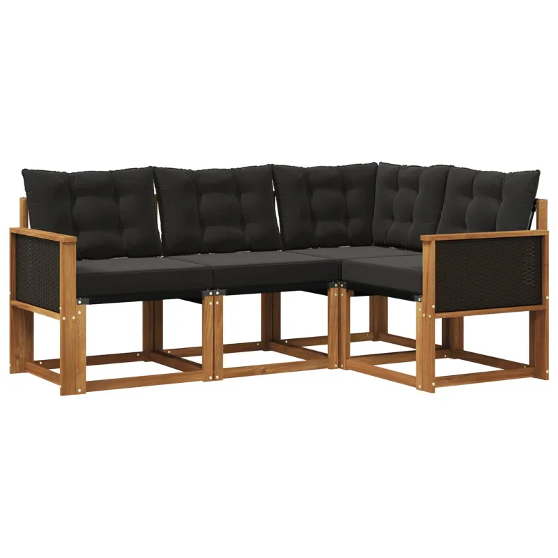 Lauko sofos komplektas su pagalve 4 pcs Natūrali ir juoda