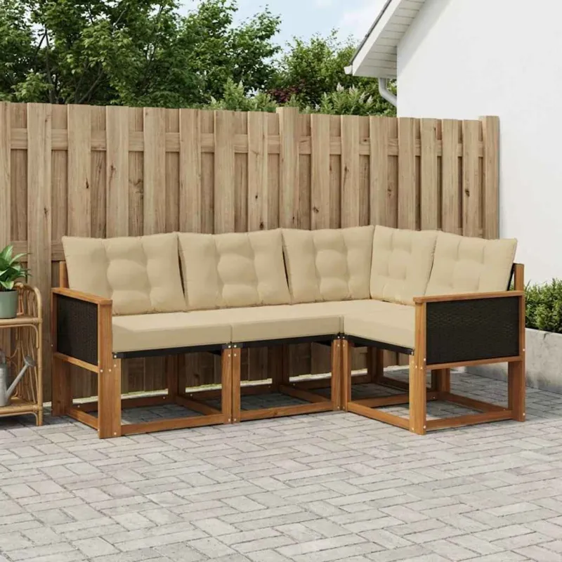 Lauko sofos komplektas su pagalve 4 pcs Natūralus ir bežinis