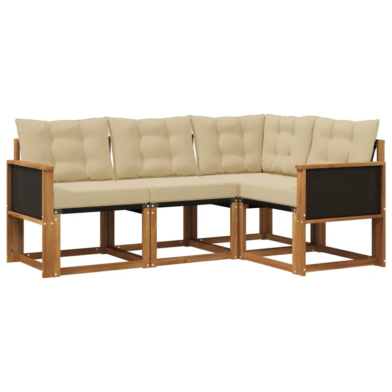 Lauko sofos komplektas su pagalve 4 pcs Natūralus ir bežinis