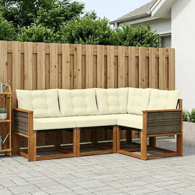 Lauko sofos komplektas su pagalve 4 pcs Natūralus ir grietinėlė