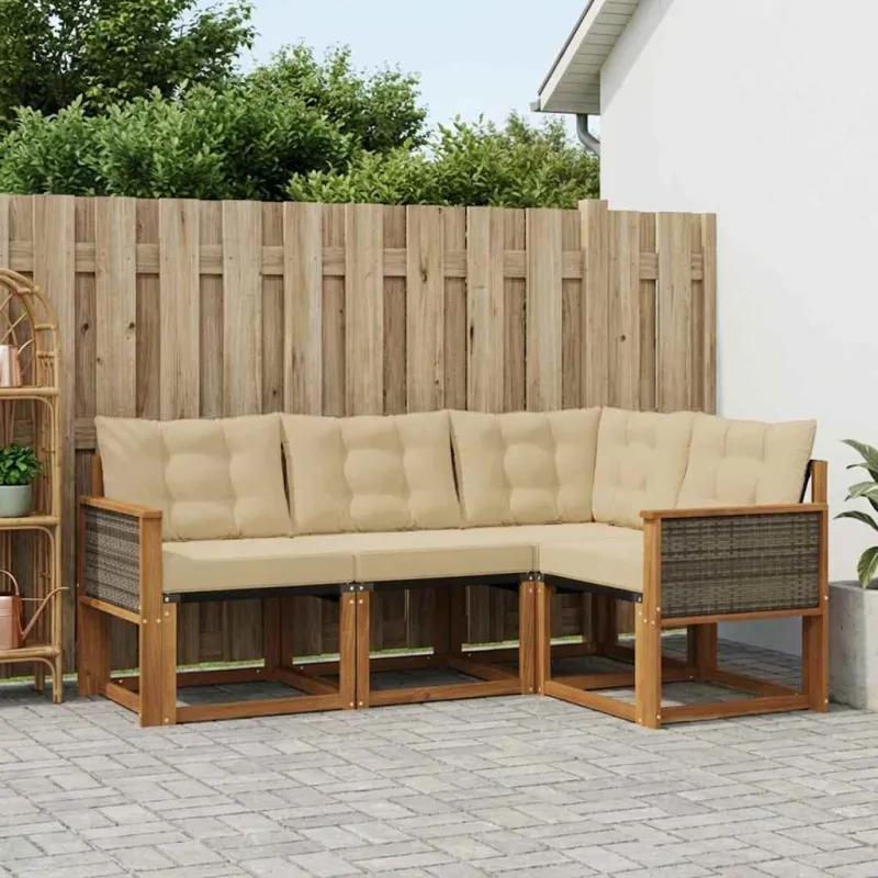 Lauko sofos komplektas su pagalve 4 pcs Natūralus ir bežinis
