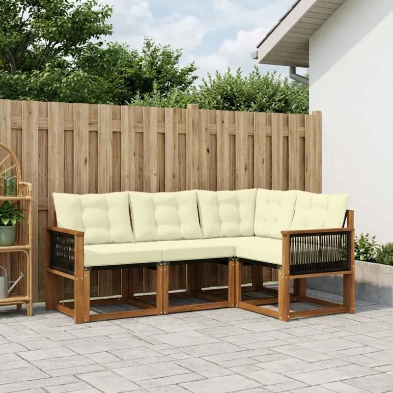 Lauko sofos komplektas su pagalve 4 pcs Natūralus ir grietinėlė