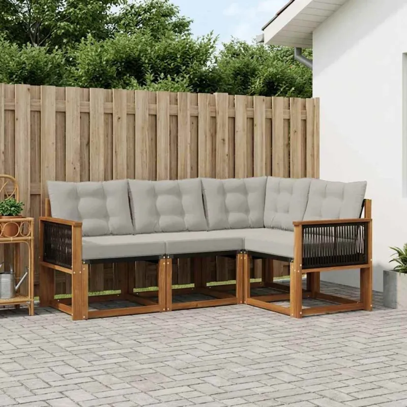 Lauko sofos komplektas 4 pcs Natūrali ir šviesiai pilka