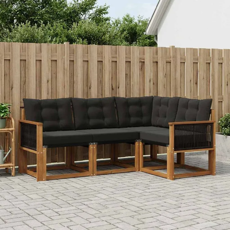 Lauko sofos komplektas su pagalve 4 pcs Natūrali ir juoda