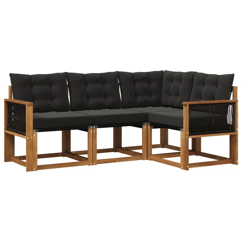 Lauko sofos komplektas su pagalve 4 pcs Natūrali ir juoda