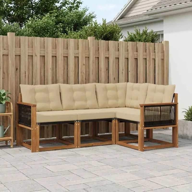 Lauko sofos komplektas su pagalve 4 pcs Natūralus ir bežinis