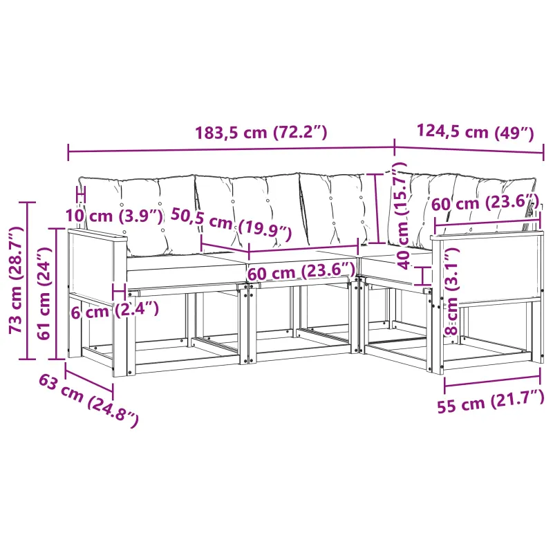 Lauko sofos komplektas su pagalve 4 pcs Natūralus ir bežinis