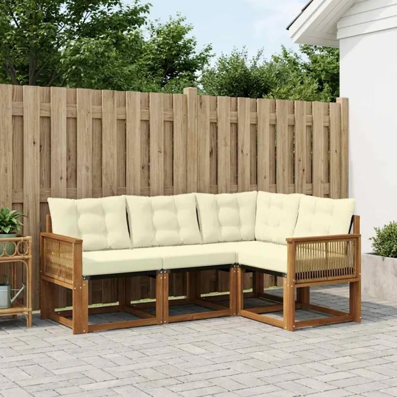 Lauko sofos komplektas su pagalve 4 pcs Natūralus ir grietinėlė