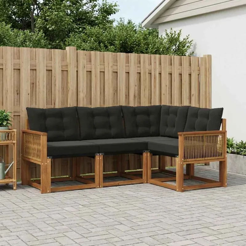 Lauko sofos komplektas su pagalve 4 pcs Natūrali ir juoda