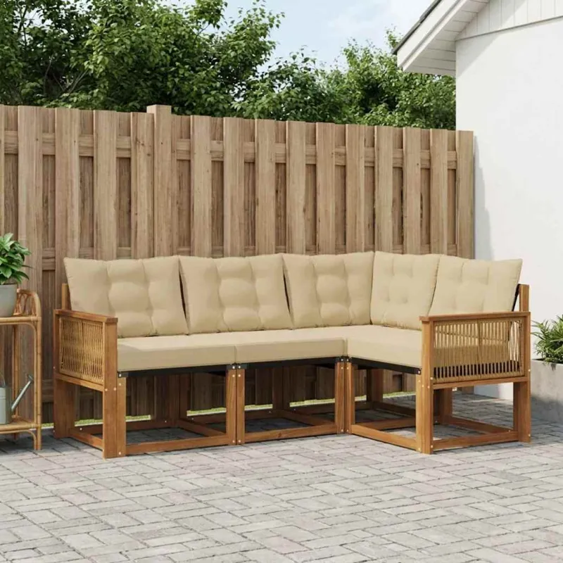 Lauko sofos komplektas su pagalve 4 pcs Natūralus ir bežinis