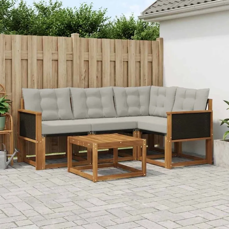 Lauko sofos komplektas 5 pcs Natūrali ir šviesiai pilka