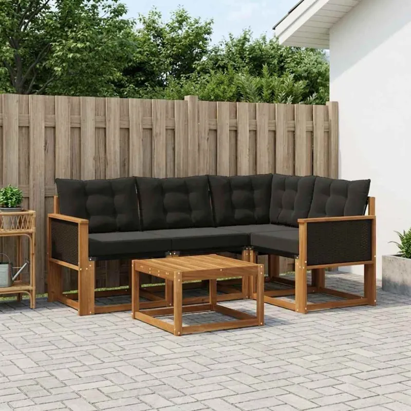 Lauko sofos komplektas su pagalve 5 pcs Natūrali ir juoda