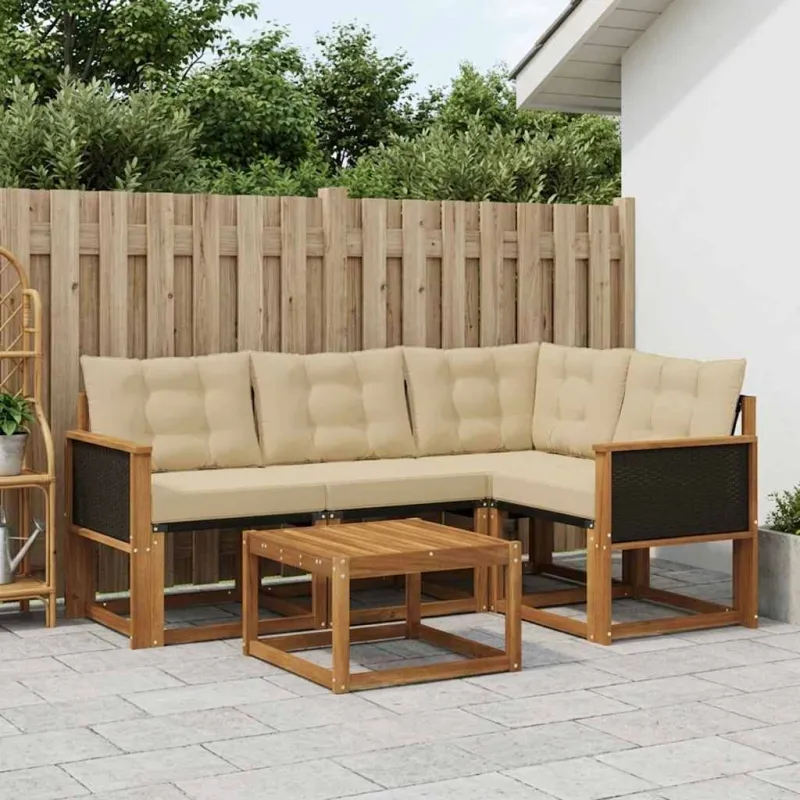 Lauko sofos komplektas su pagalve 5 pcs Natūralus ir bežinis
