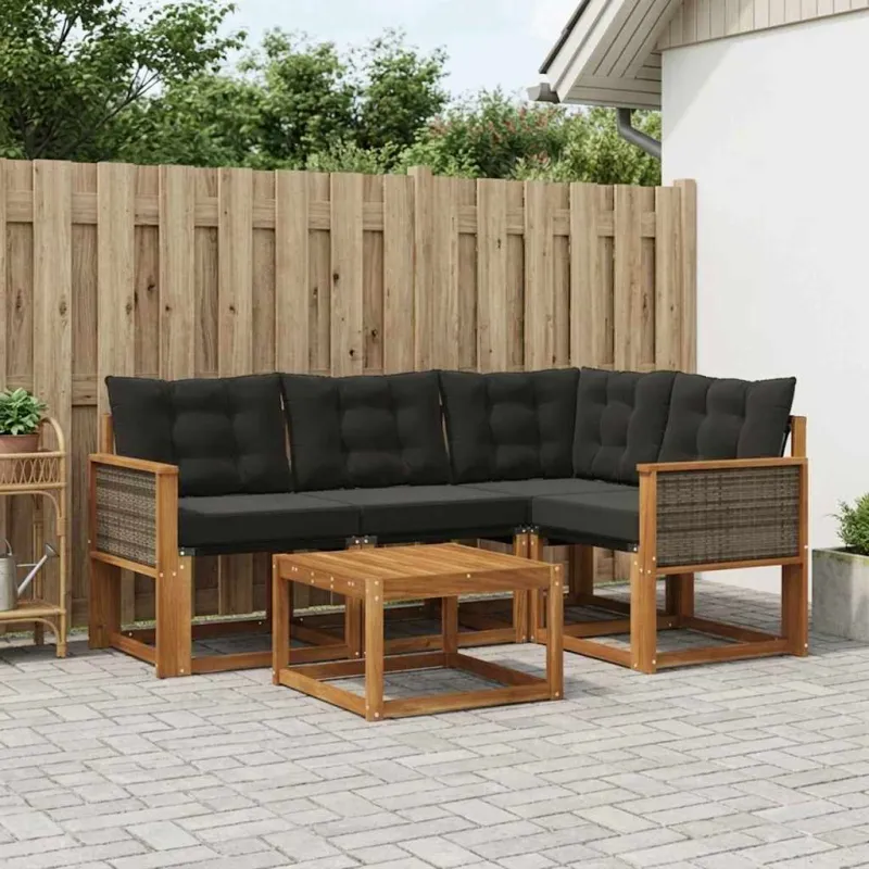 Lauko sofos komplektas su pagalve 5 pcs Natūrali ir juoda