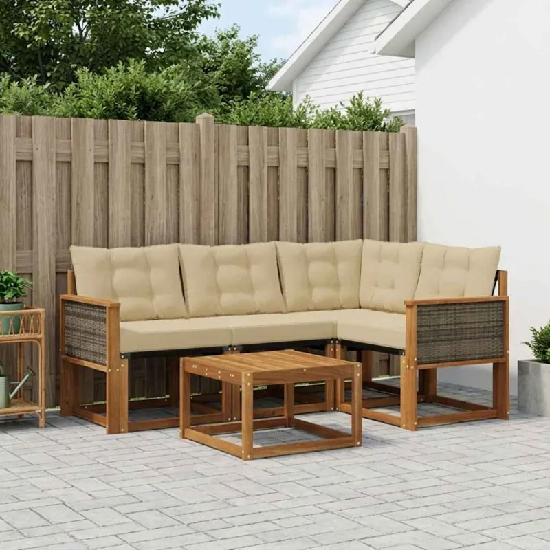 Lauko sofos komplektas su pagalve 5 pcs Natūralus ir bežinis