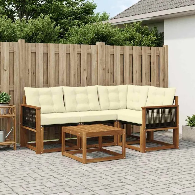 Lauko sofos komplektas su pagalve 5 pcs Natūralus ir grietinėlė